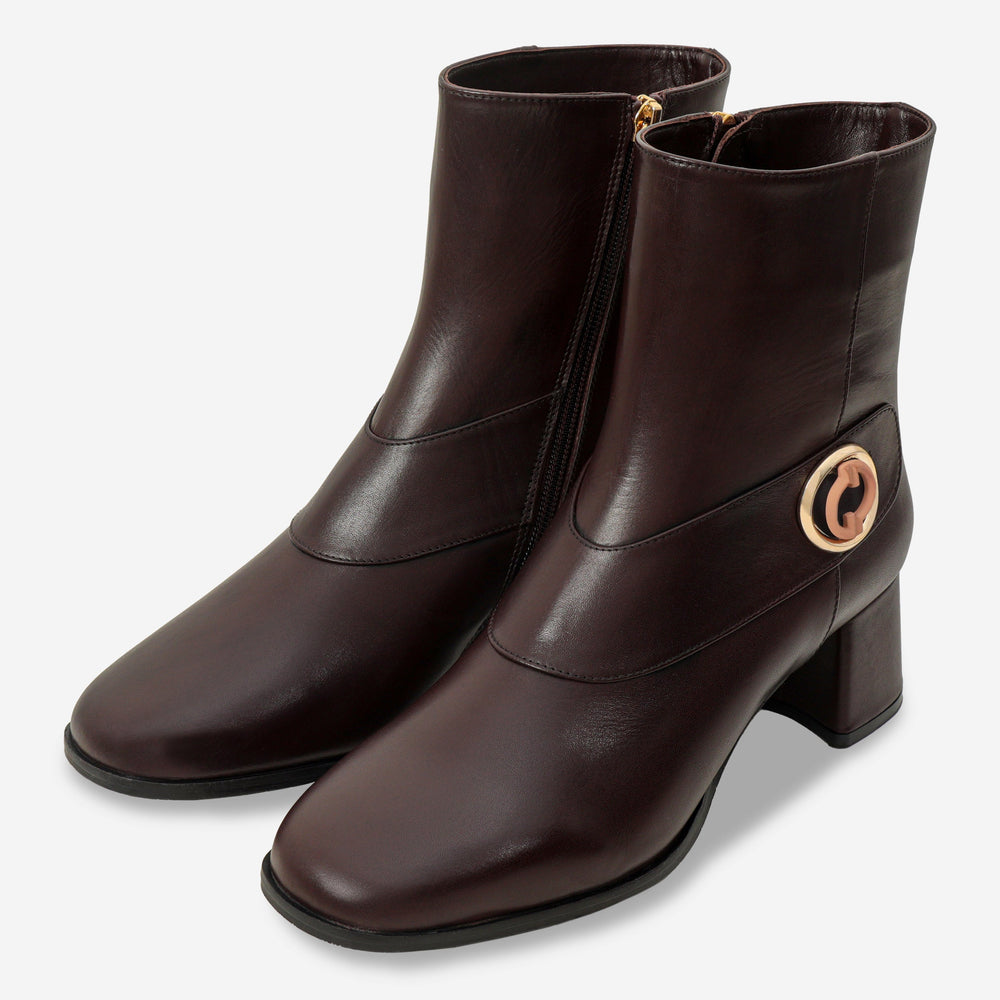 The Windsor Brown Leather Block Heel Boot - Vinci Leather
