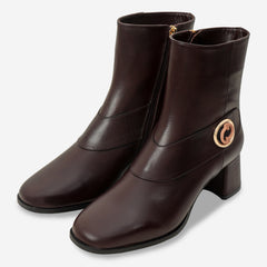 The Windsor Brown Leather Block Heel Boot - Vinci Leather