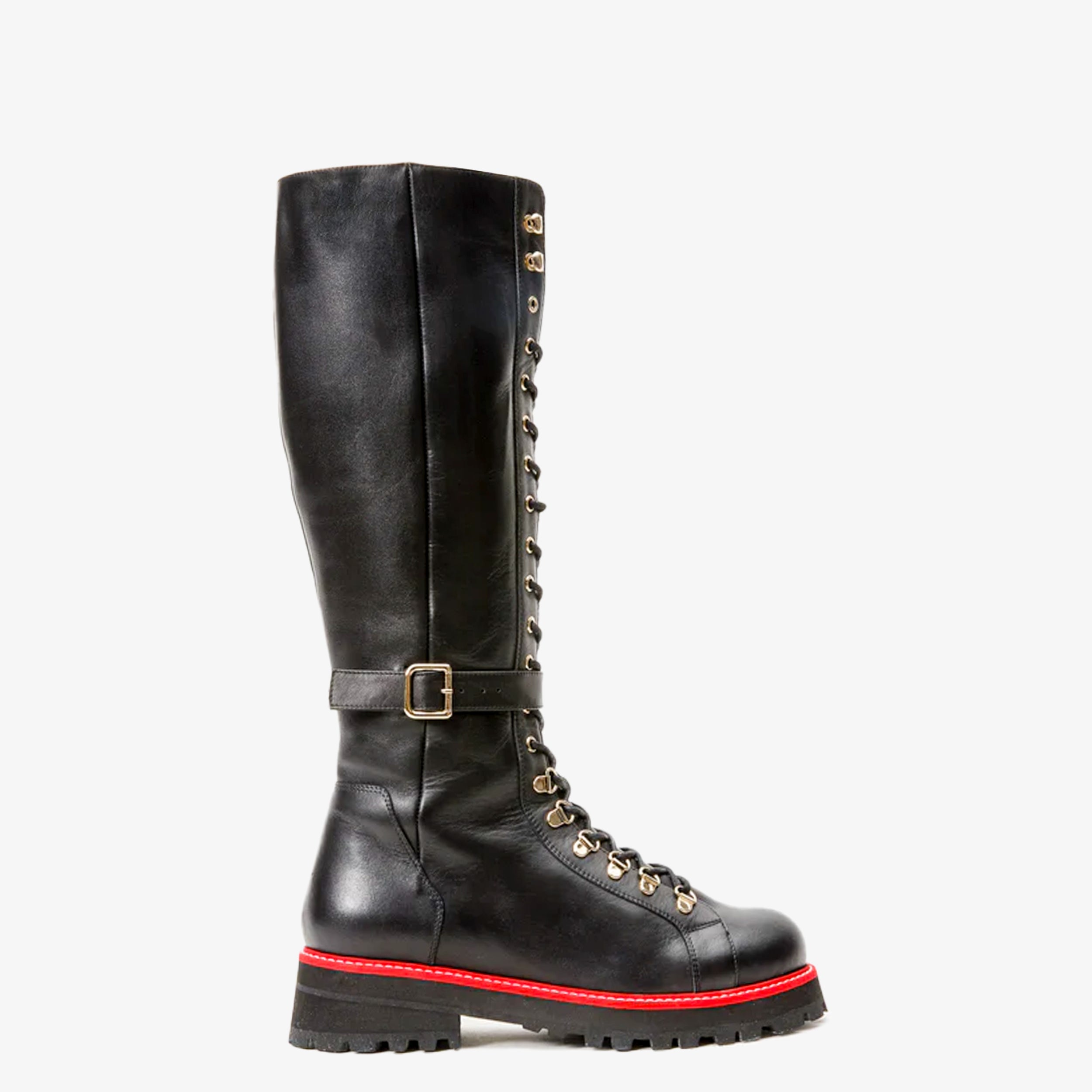 The Istinye Black Leather Knee High Lace-Up Boot Limited Edition - Vinci Leather
