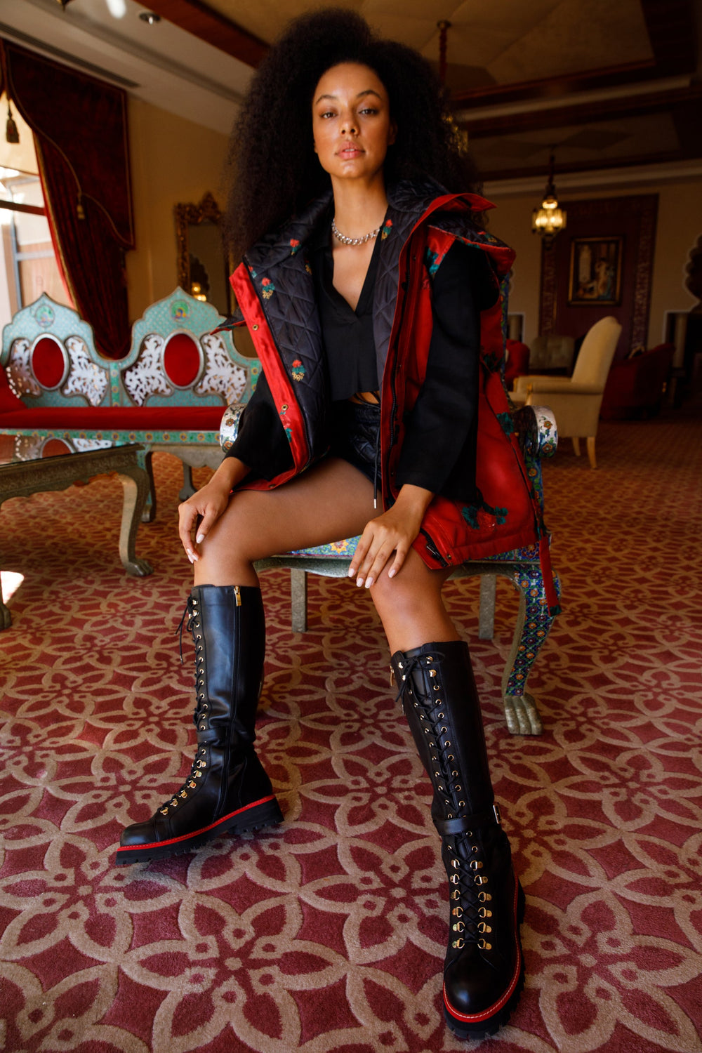 The Istinye Black Leather Knee High Lace-Up Boot Limited Edition - Vinci Leather