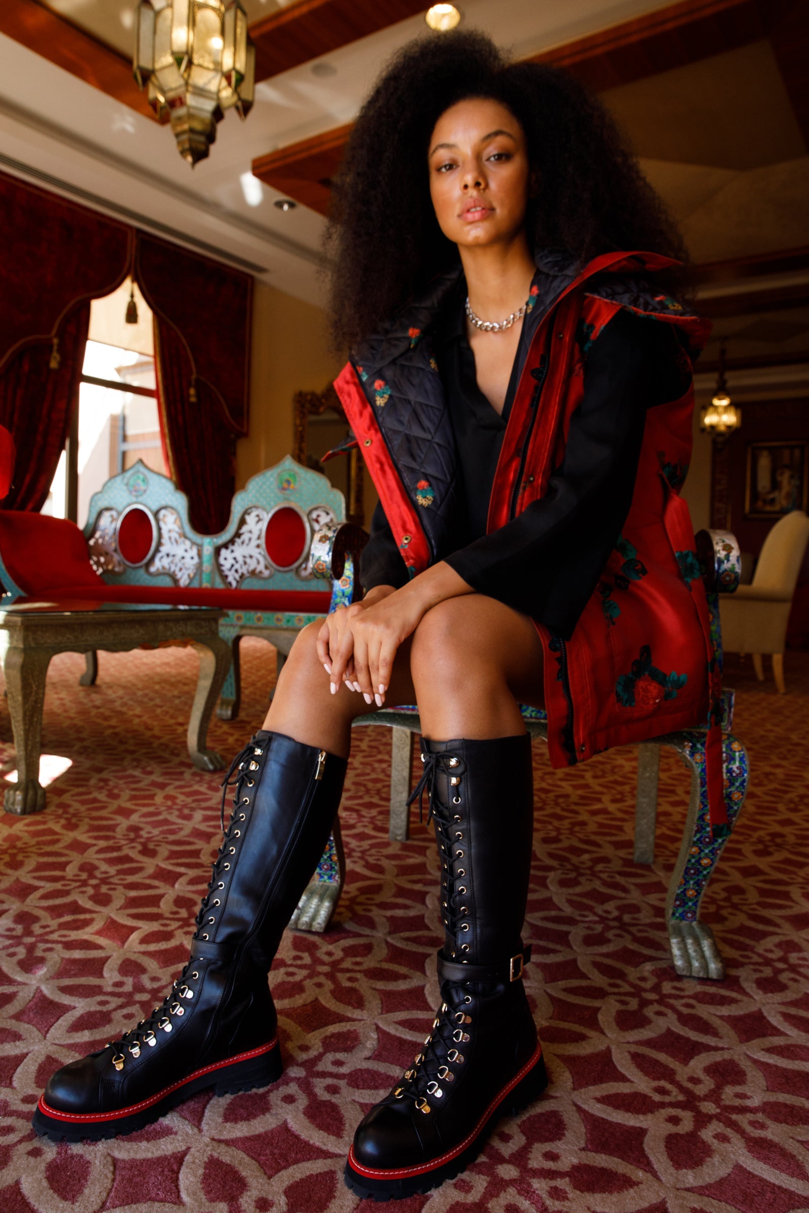 The Istinye Black Leather Knee High Lace-Up Boot Limited Edition - Vinci Leather