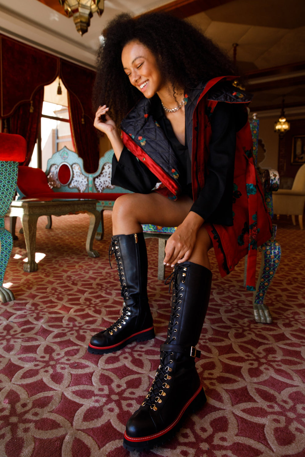 The Istinye Black Leather Knee High Lace-Up Boot Limited Edition - Vinci Leather