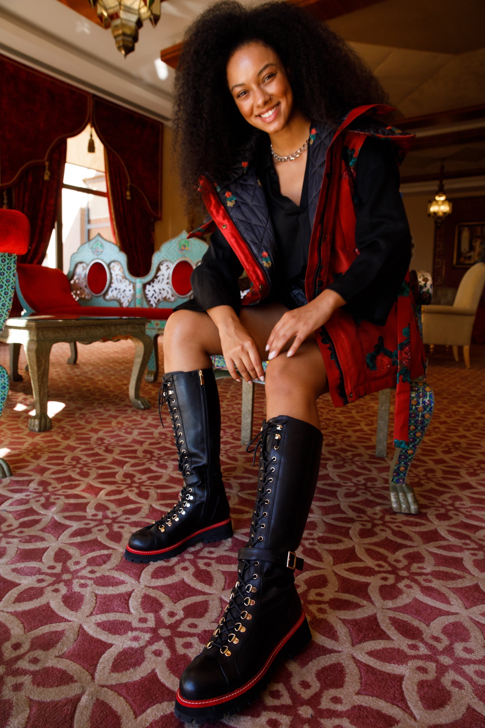 The Istinye Black Leather Knee High Lace-Up Boot Limited Edition - Vinci Leather