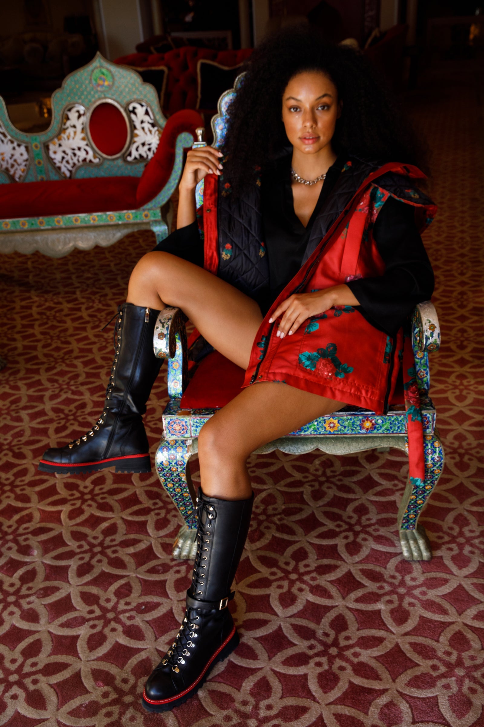 The Istinye Black Leather Knee High Lace-Up Boot Limited Edition - Vinci Leather