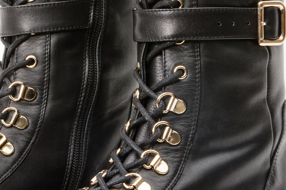 The Istinye Black Leather Knee High Lace-Up Boot Limited Edition - Vinci Leather