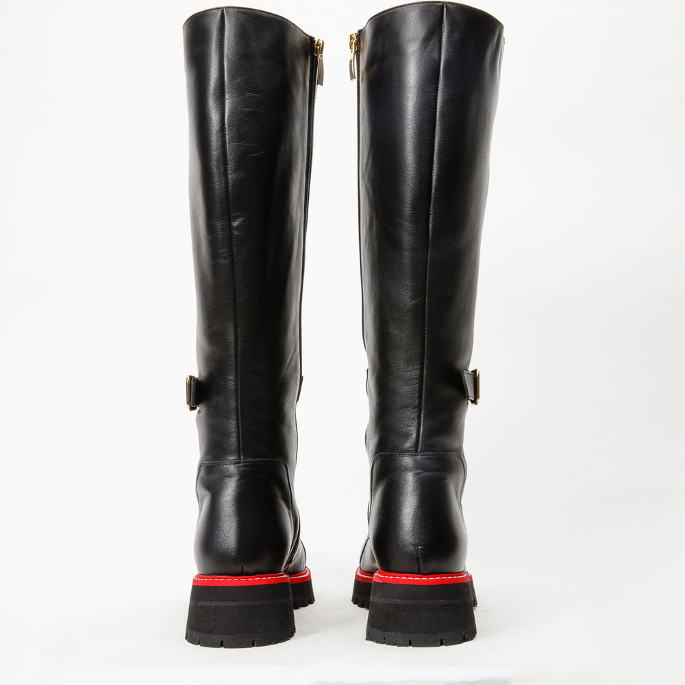 The Istinye Black Leather Knee High Lace-Up Boot Limited Edition - Vinci Leather
