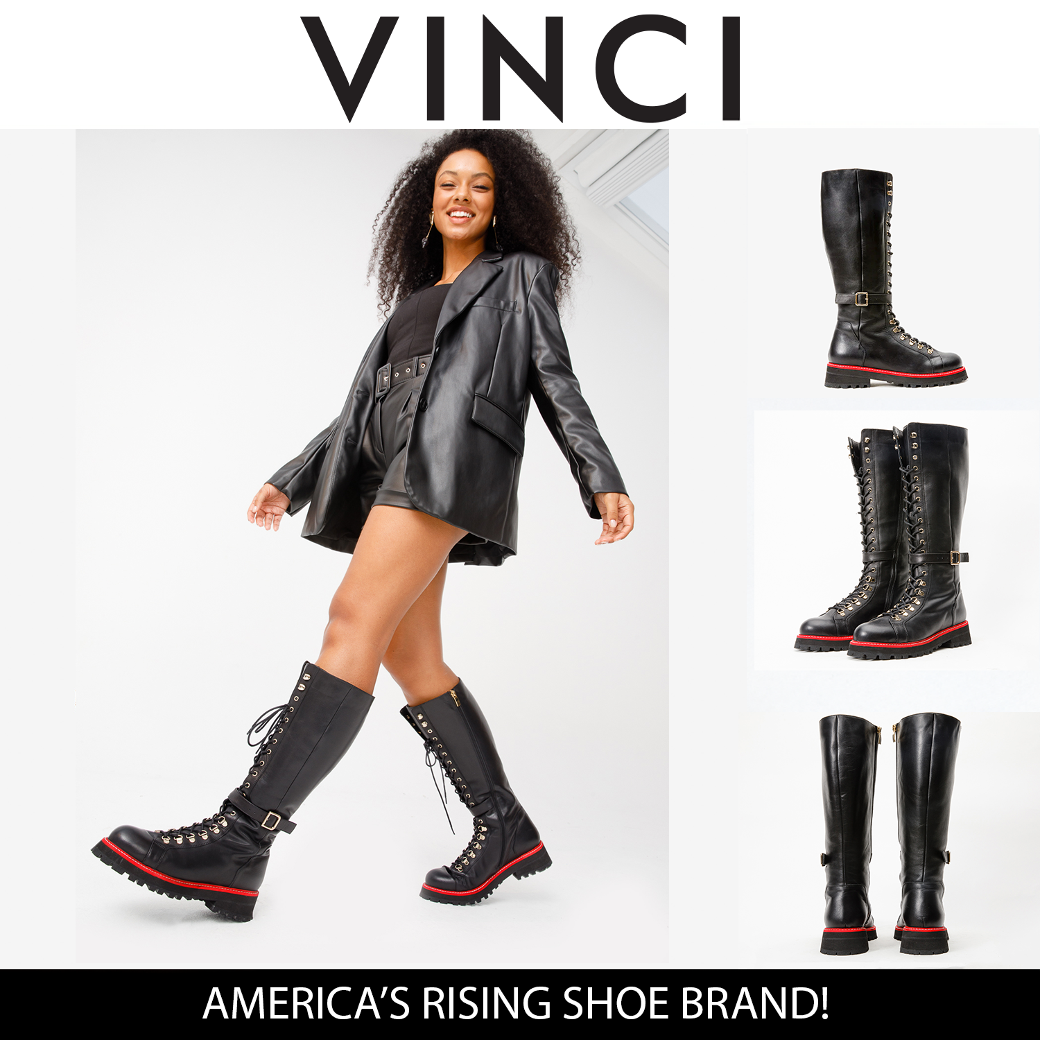 The Istinye Black Leather Knee High Lace-Up Boot Limited Edition - Vinci Leather