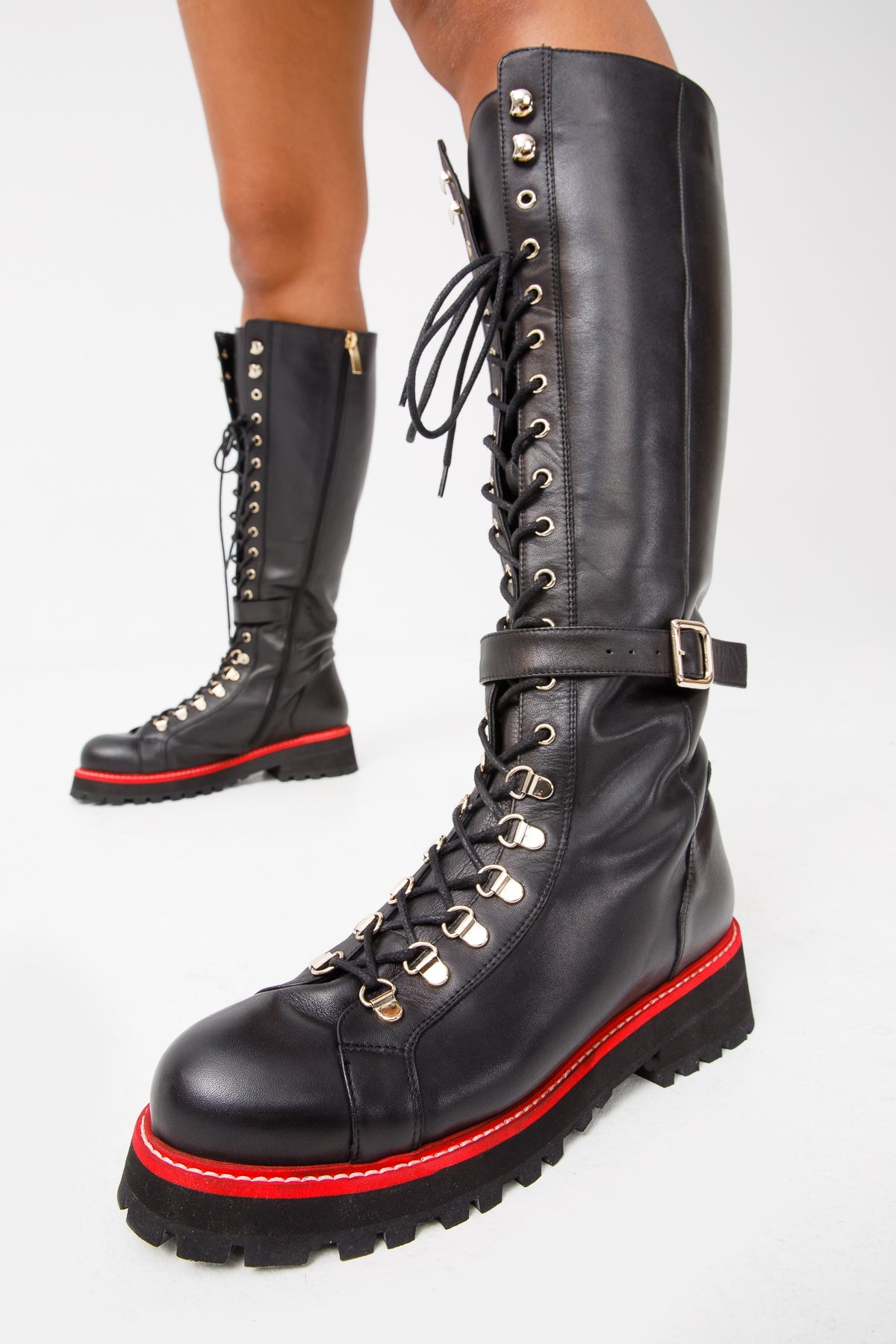 The Istinye Black Leather Knee High Lace-Up Boot Limited Edition - Vinci Leather