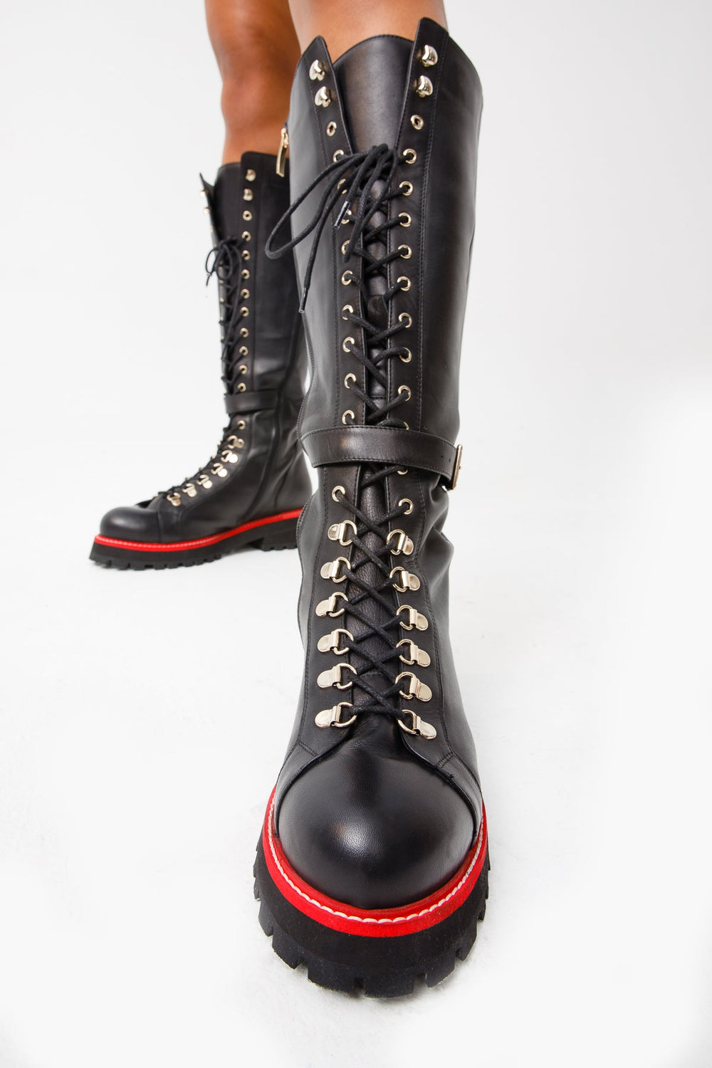 The Istinye Black Leather Knee High Lace-Up Boot Limited Edition - Vinci Leather