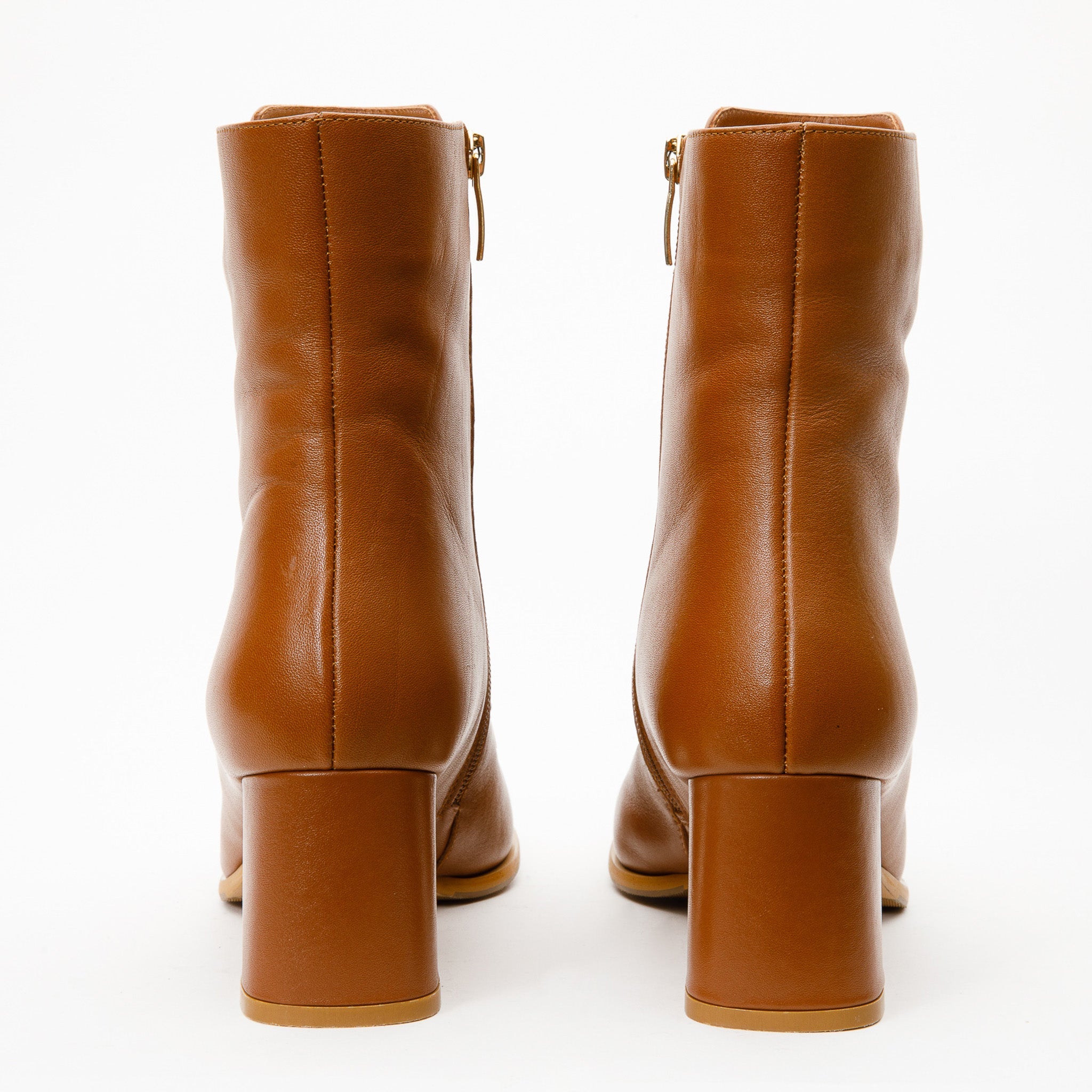 The Bukres Tan Leather Block Heel Mid Calf Boot - Vinci Leather