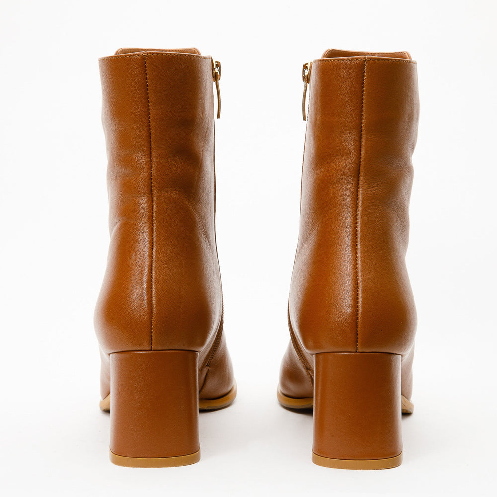 The Bukres Tan Leather Block Heel Mid Calf Boot - Vinci Leather