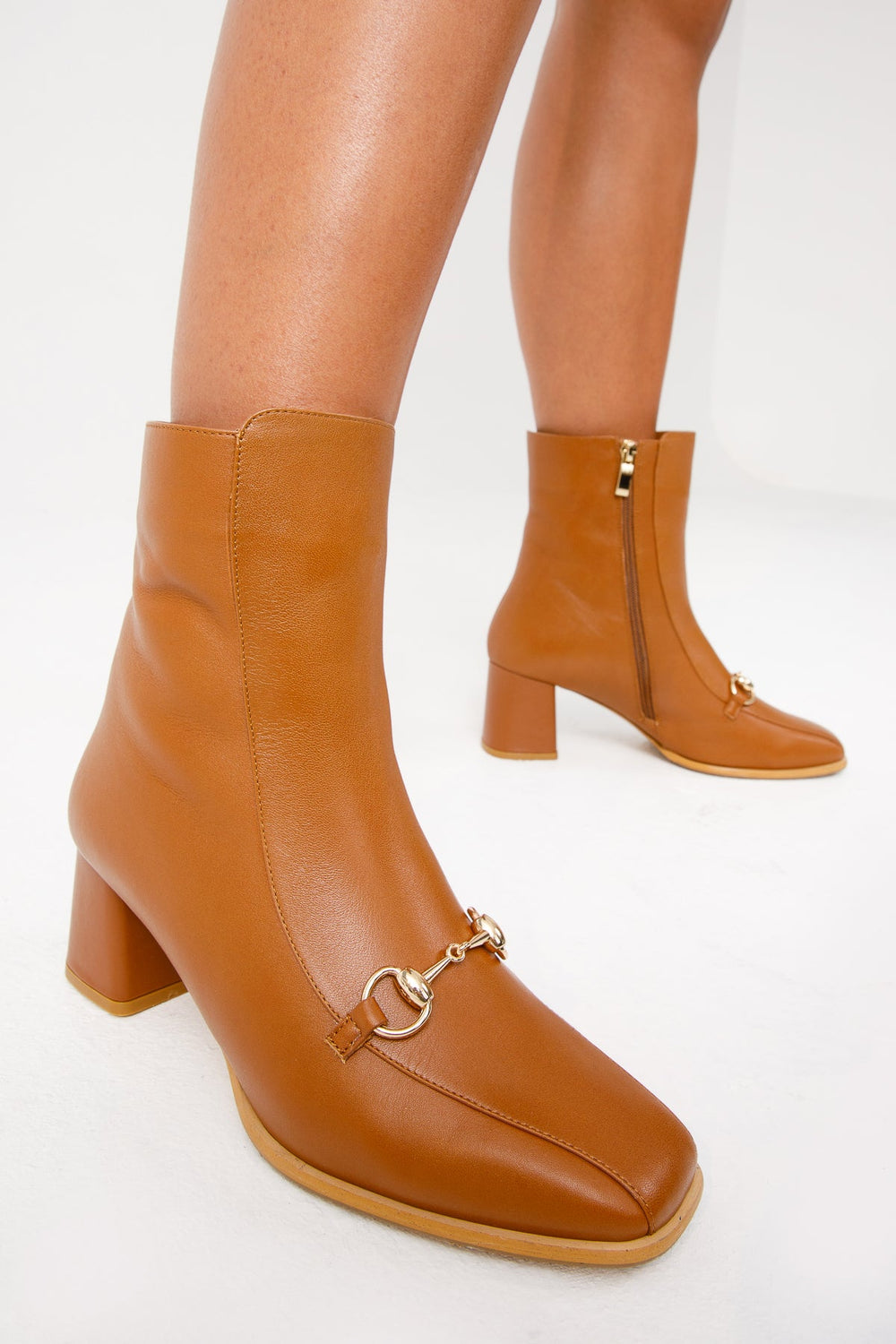 The Bukres Tan Leather Block Heel Mid Calf Boot - Vinci Leather