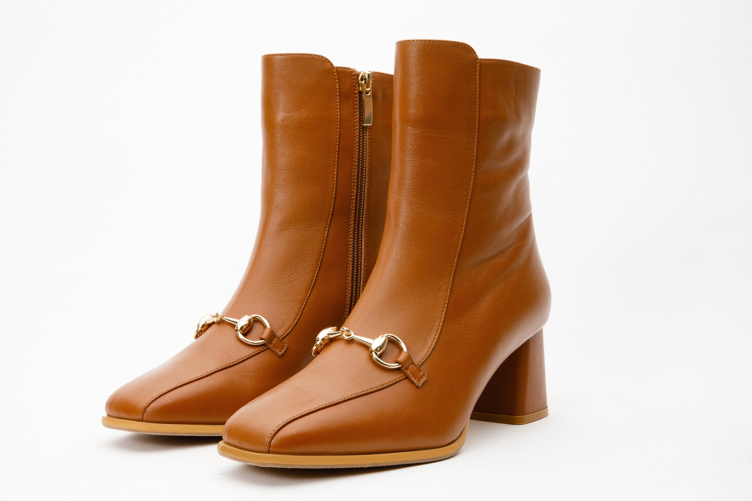 The Bukres Tan Leather Block Heel Mid Calf Boot - Vinci Leather