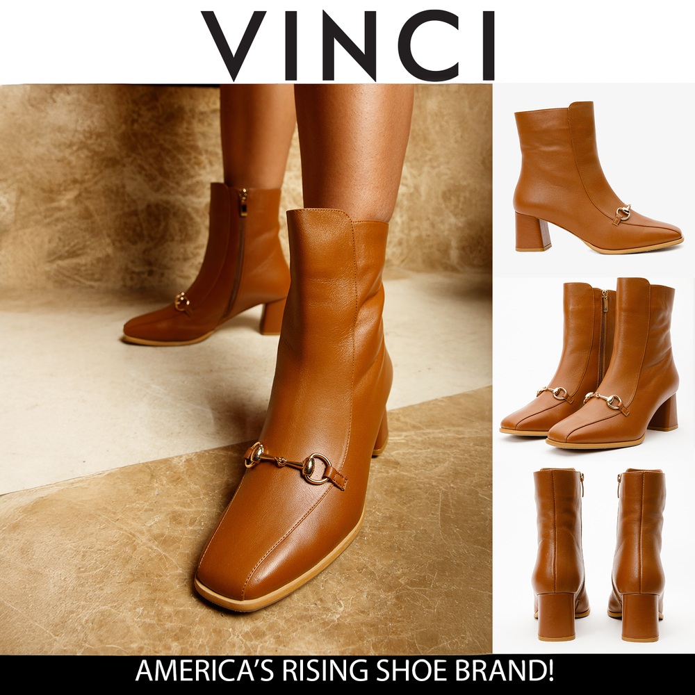The Bukres Tan Leather Block Heel Mid Calf Boot - Vinci Leather