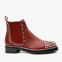 The Vuvulane Burgundy Spike Leather Ankle  Boot - Vinci Leather