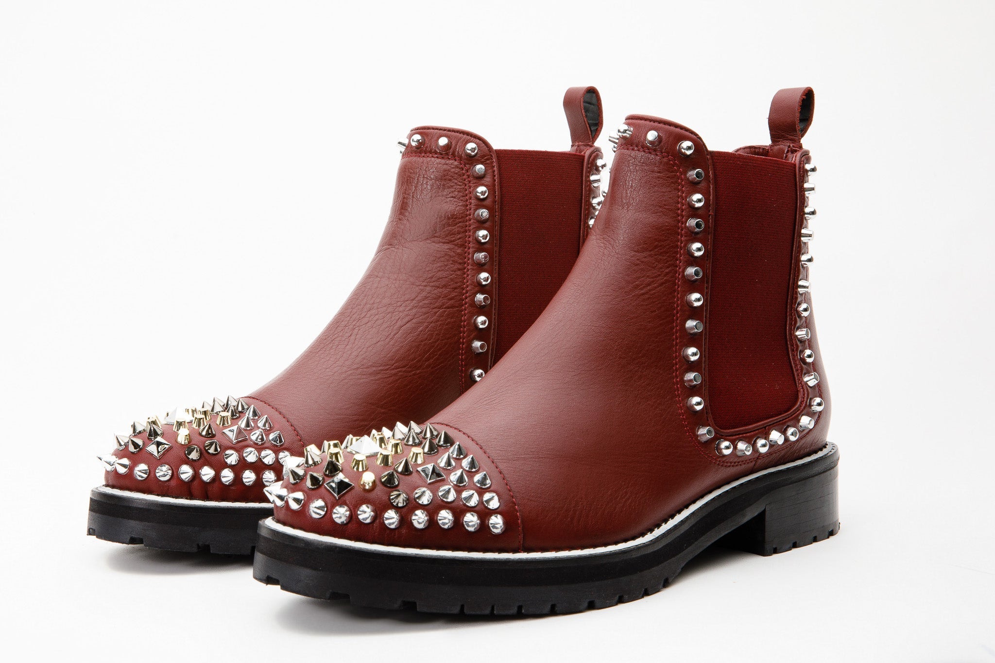 The Vuvulane Burgundy Spike Leather Ankle  Boot - Vinci Leather