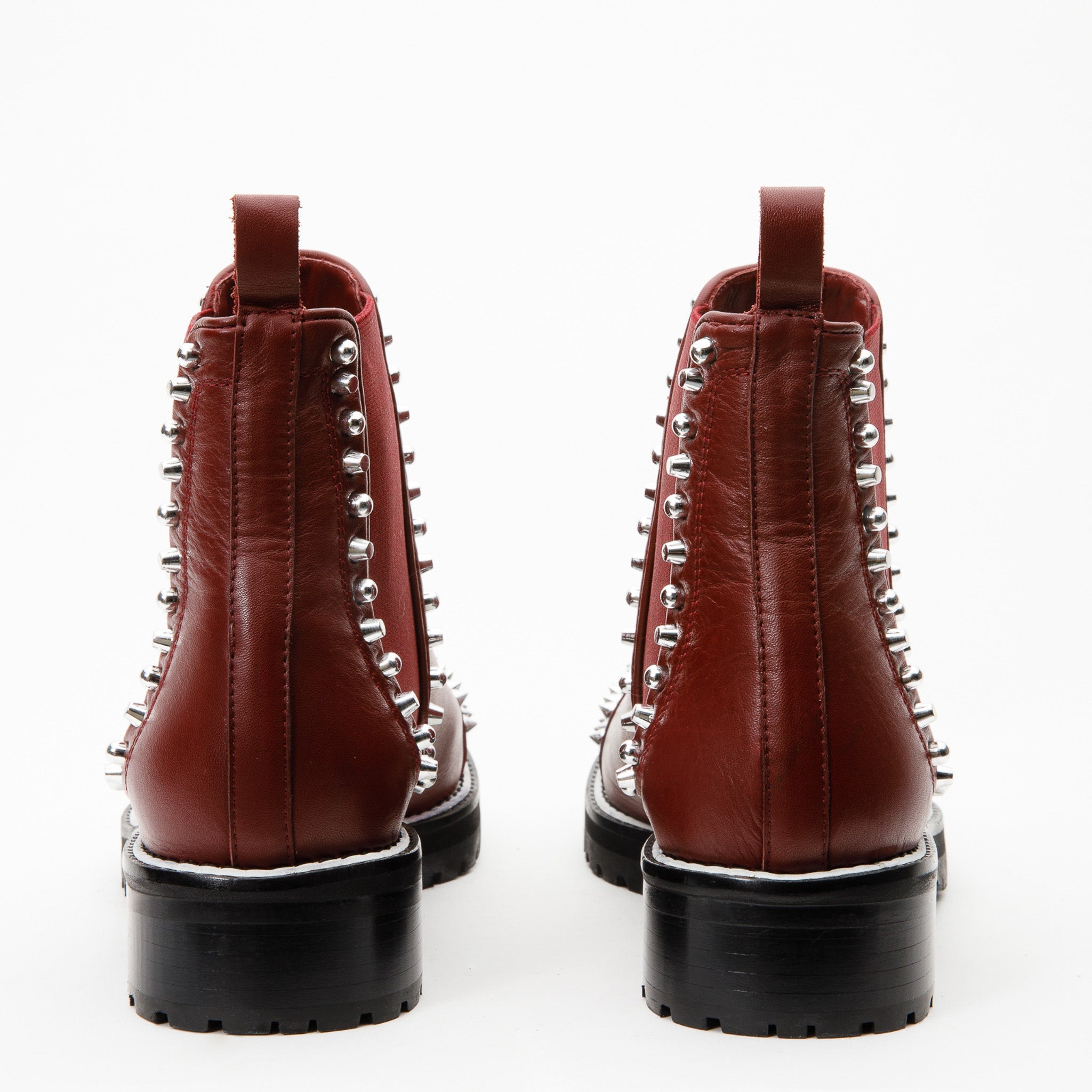 The Vuvulane Burgundy Spike Leather Ankle  Boot - Vinci Leather