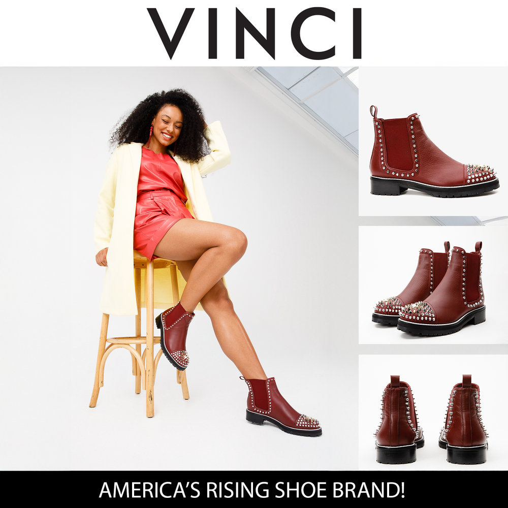 The Vuvulane Burgundy Spike Leather Ankle  Boot - Vinci Leather
