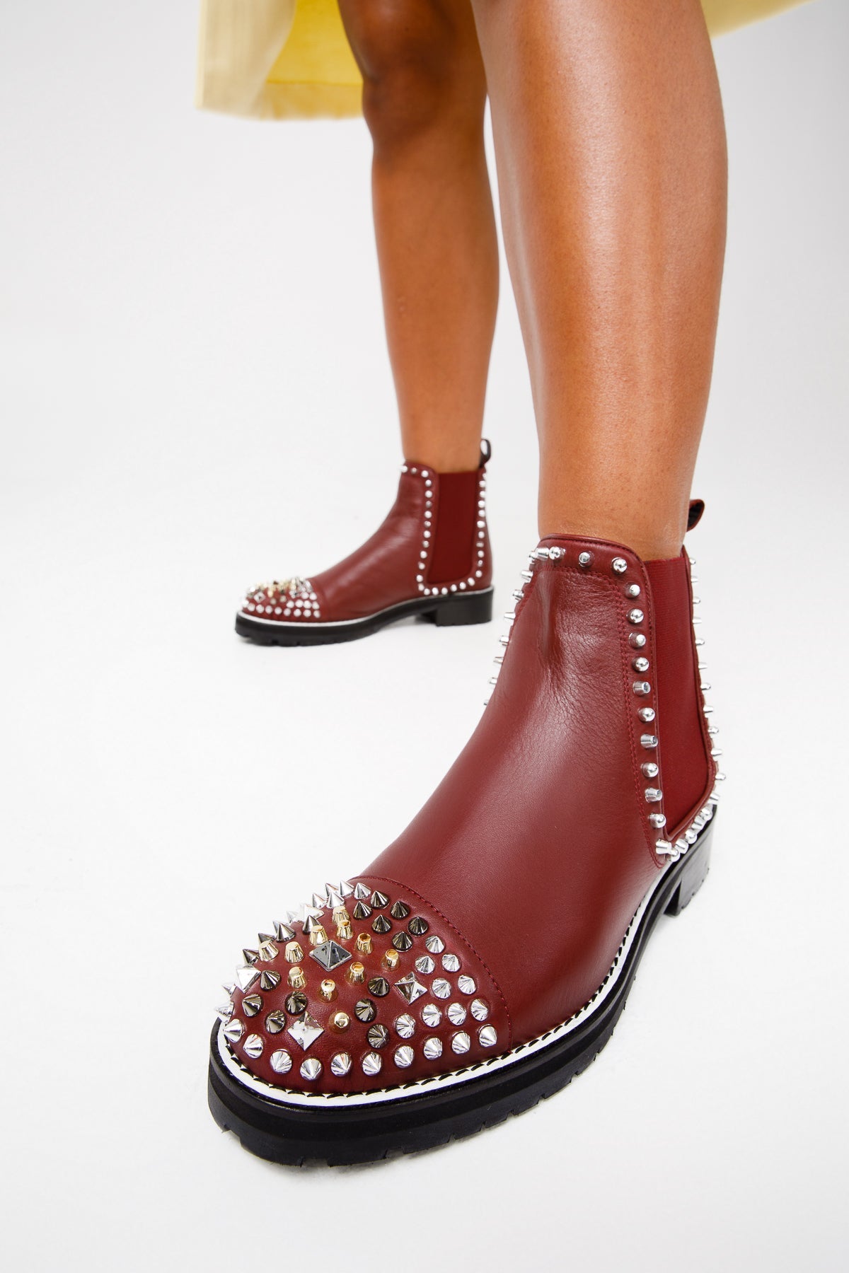 The Vuvulane Burgundy Spike Leather Ankle  Boot - Vinci Leather