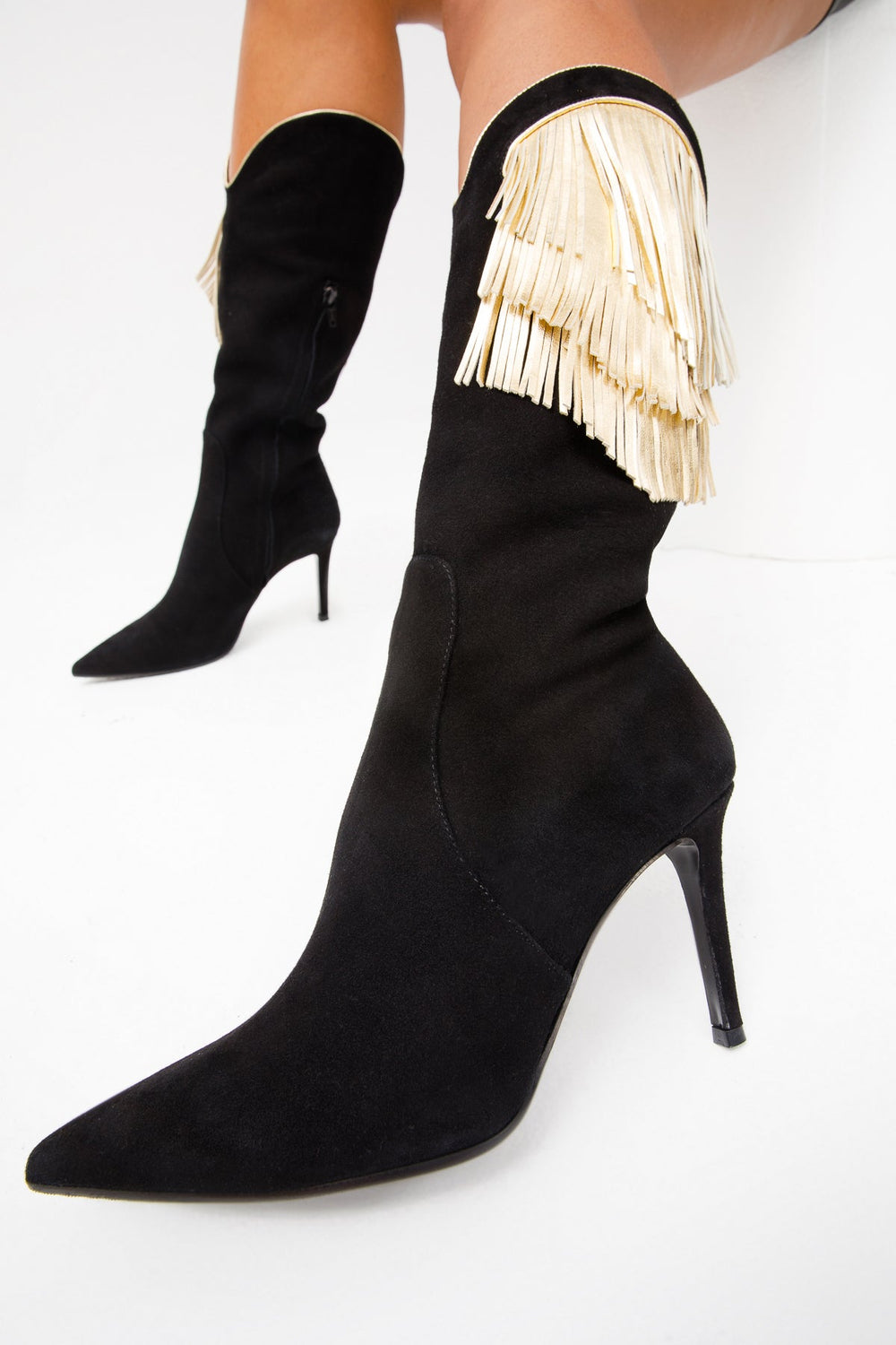The Vienna Black Suede Leather Knee High  Boot - Vinci Leather