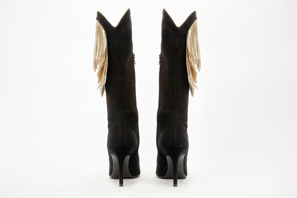 The Vienna Black Suede Leather Knee High  Boot - Vinci Leather