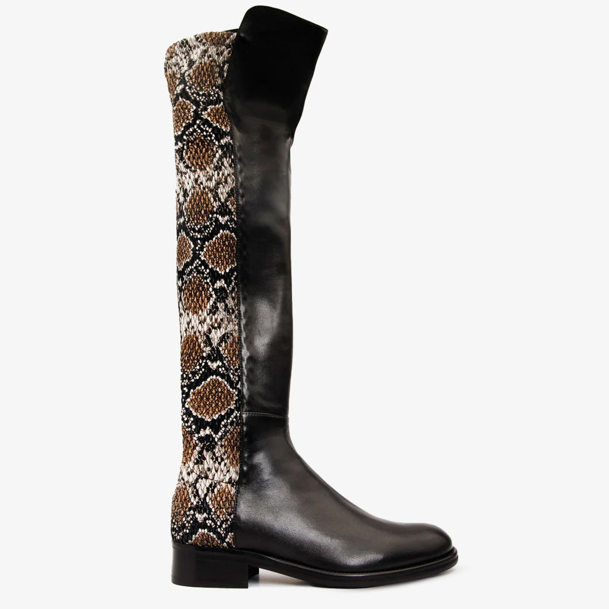 The Moengo Black Leather Leopard Knee High Boot - Vinci Leather
