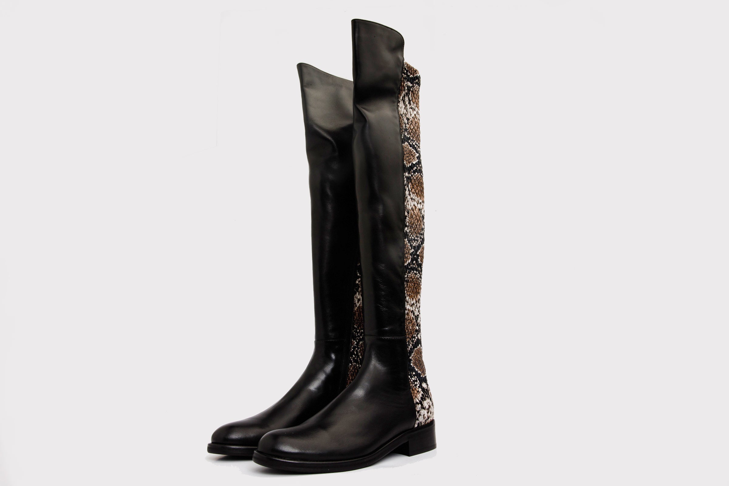 The Moengo Black Leather Leopard Knee High Boot - Vinci Leather