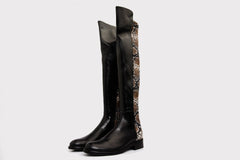 The Moengo Black Leather Leopard Knee High Boot - Vinci Leather