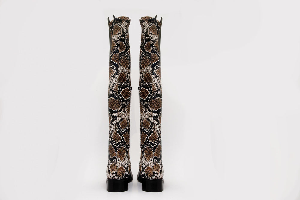 The Moengo Black Leather Leopard Knee High Boot - Vinci Leather