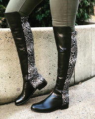 The Moengo Black Leather Leopard Knee High Boot - Vinci Leather