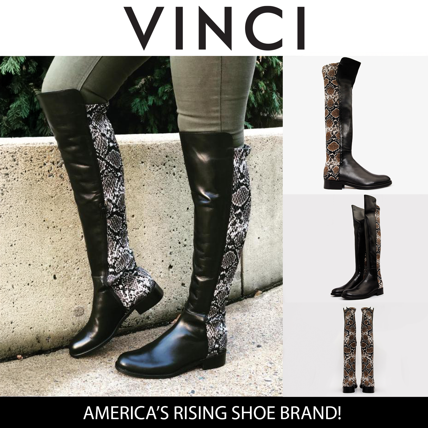 The Moengo Black Leather Leopard Knee High Boot - Vinci Leather