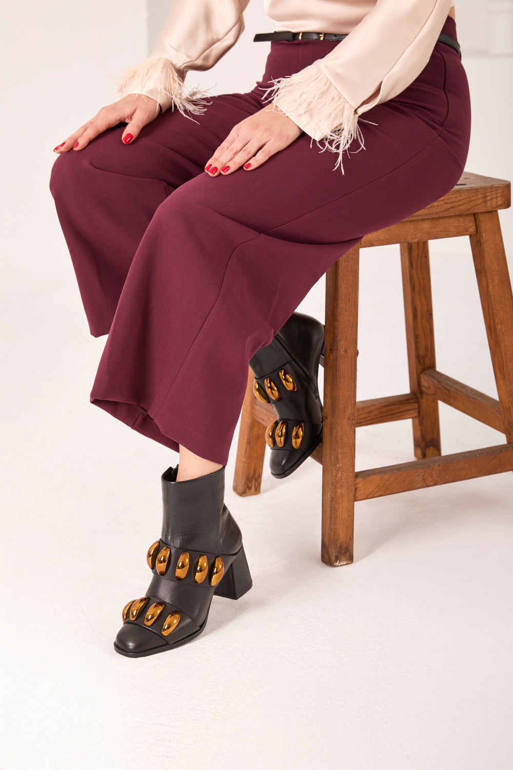 The Eclipse Black Gold Leather Block Heel Boot - Vinci Leather