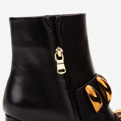 The Eclipse Black Gold Leather Block Heel Boot - Vinci Leather
