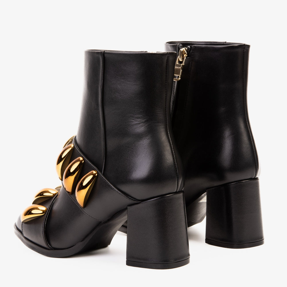 The Eclipse Black Gold Leather Block Heel Boot - Vinci Leather