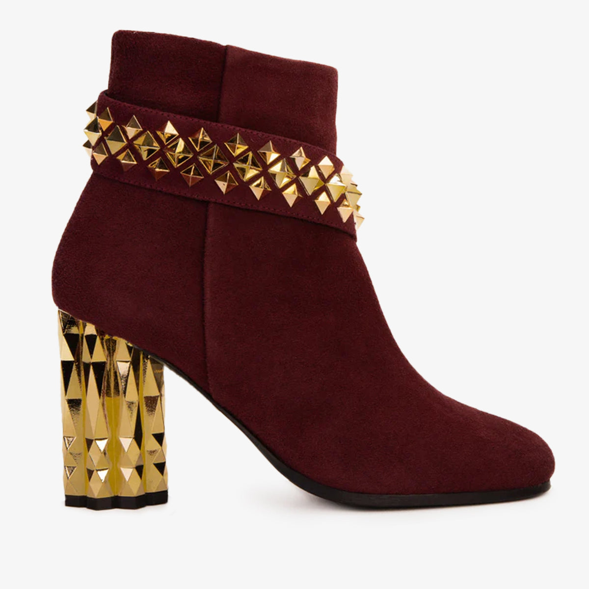 The Metal Burgundy Suede Leather Block Heel Boot - Vinci Leather