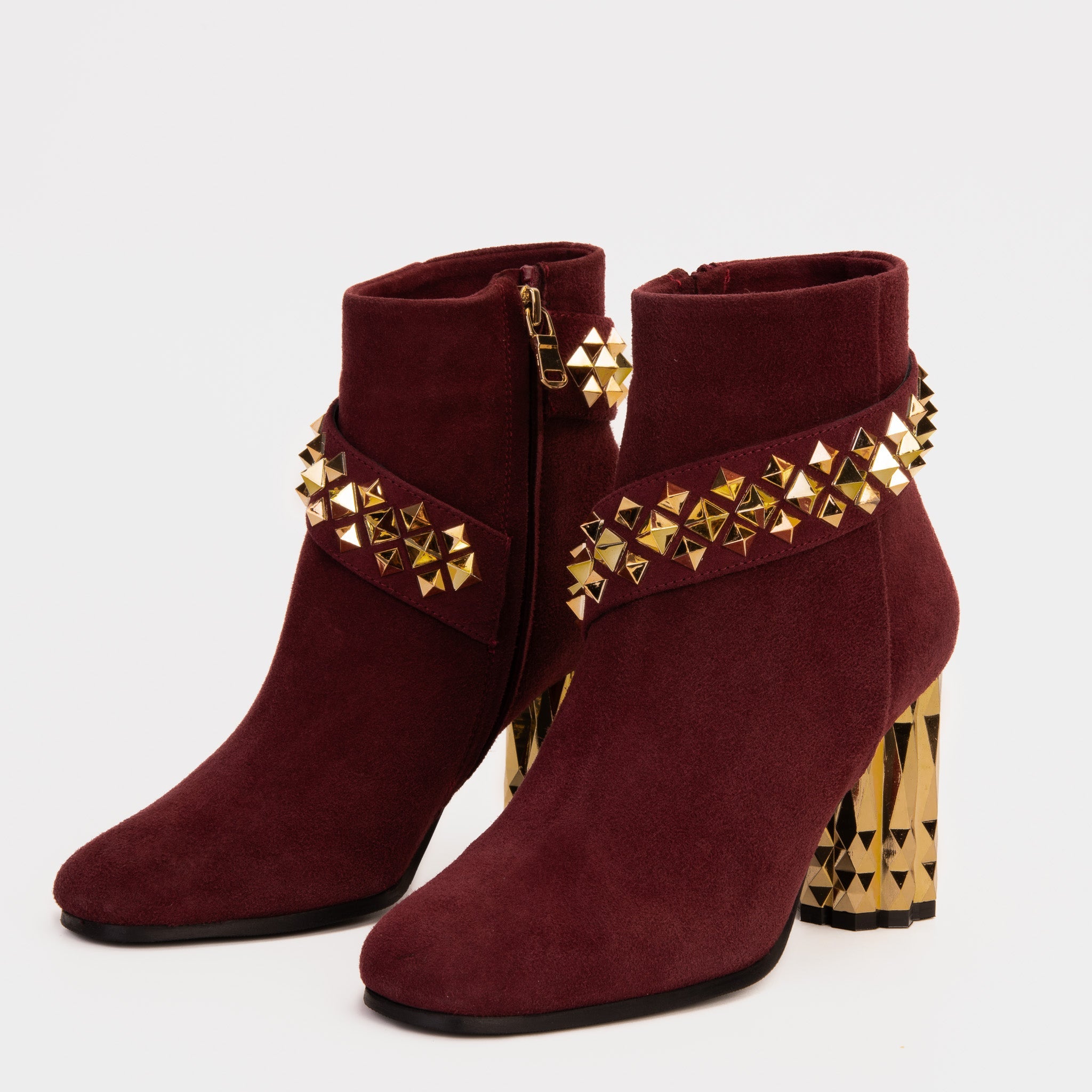 The Metal Burgundy Suede Leather Block Heel Boot - Vinci Leather
