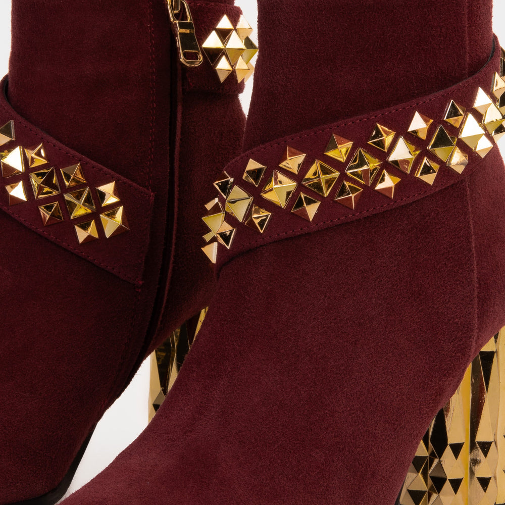 The Metal Burgundy Suede Leather Block Heel Boot - Vinci Leather