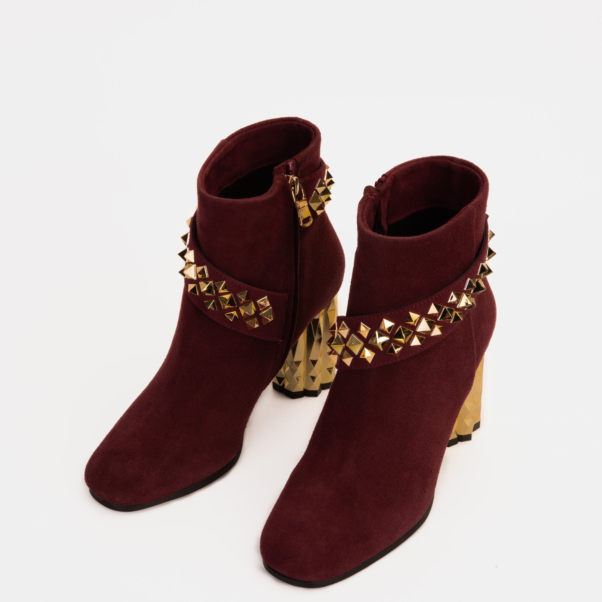 The Metal Burgundy Suede Leather Block Heel Boot - Vinci Leather