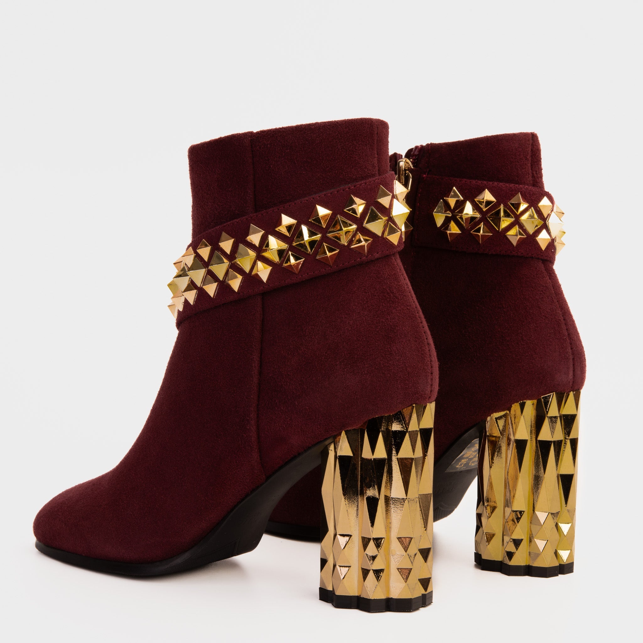 The Metal Burgundy Suede Leather Block Heel Boot - Vinci Leather