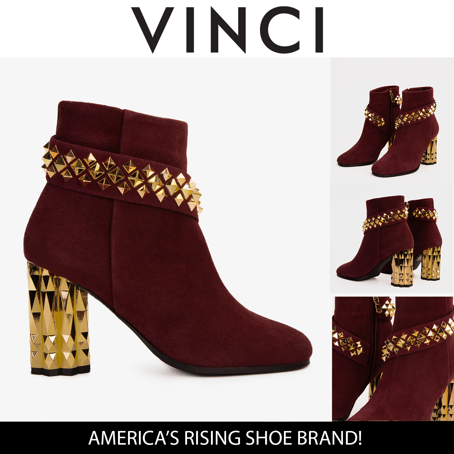 The Metal Burgundy Suede Leather Block Heel Boot - Vinci Leather
