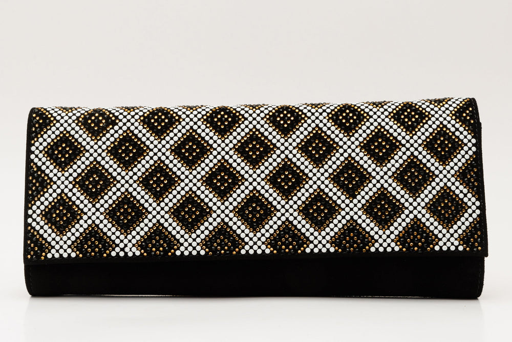 The Nampula Black Glitter Suede Leather Clutch - Vinci Leather