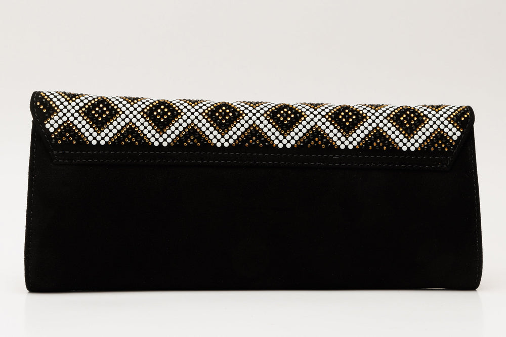 The Nampula Black Glitter Suede Leather Clutch - Vinci Leather