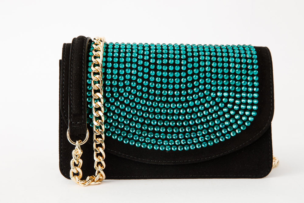 The Ailano Black Leather Glitter Handbag - Vinci Leather