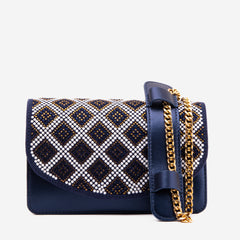 The Nampula Navy Blue Glitter Leather Handbag - Vinci Leather