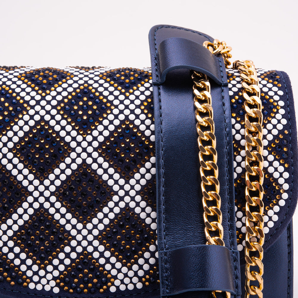 The Nampula Navy Blue Glitter Leather Handbag - Vinci Leather