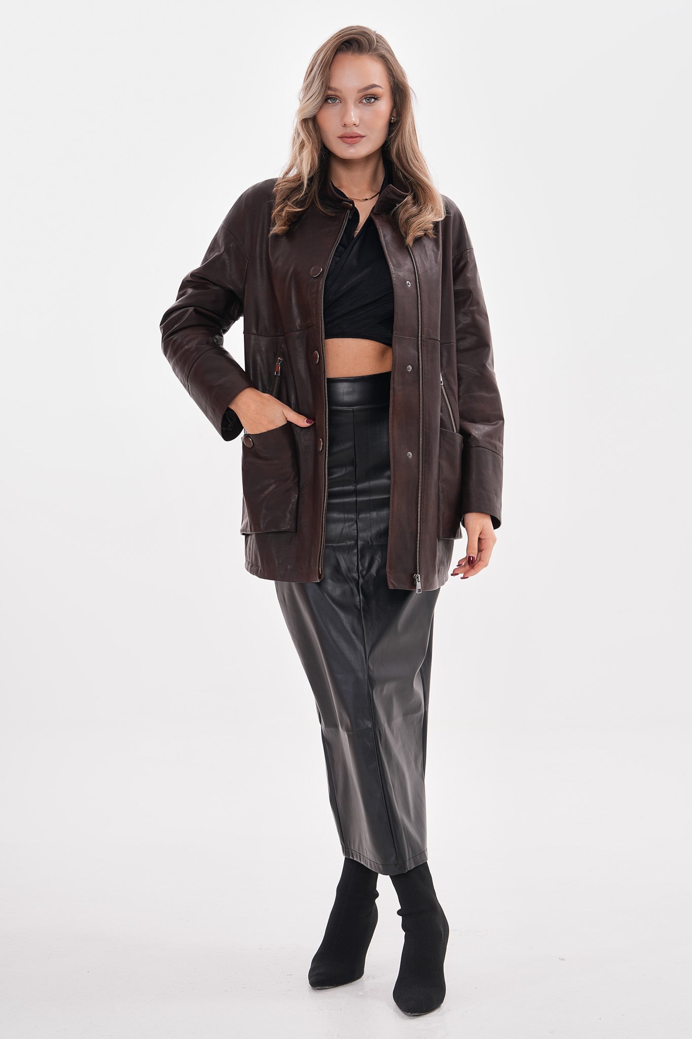 The Liora Brown Leather Jacket - Vinci Leather