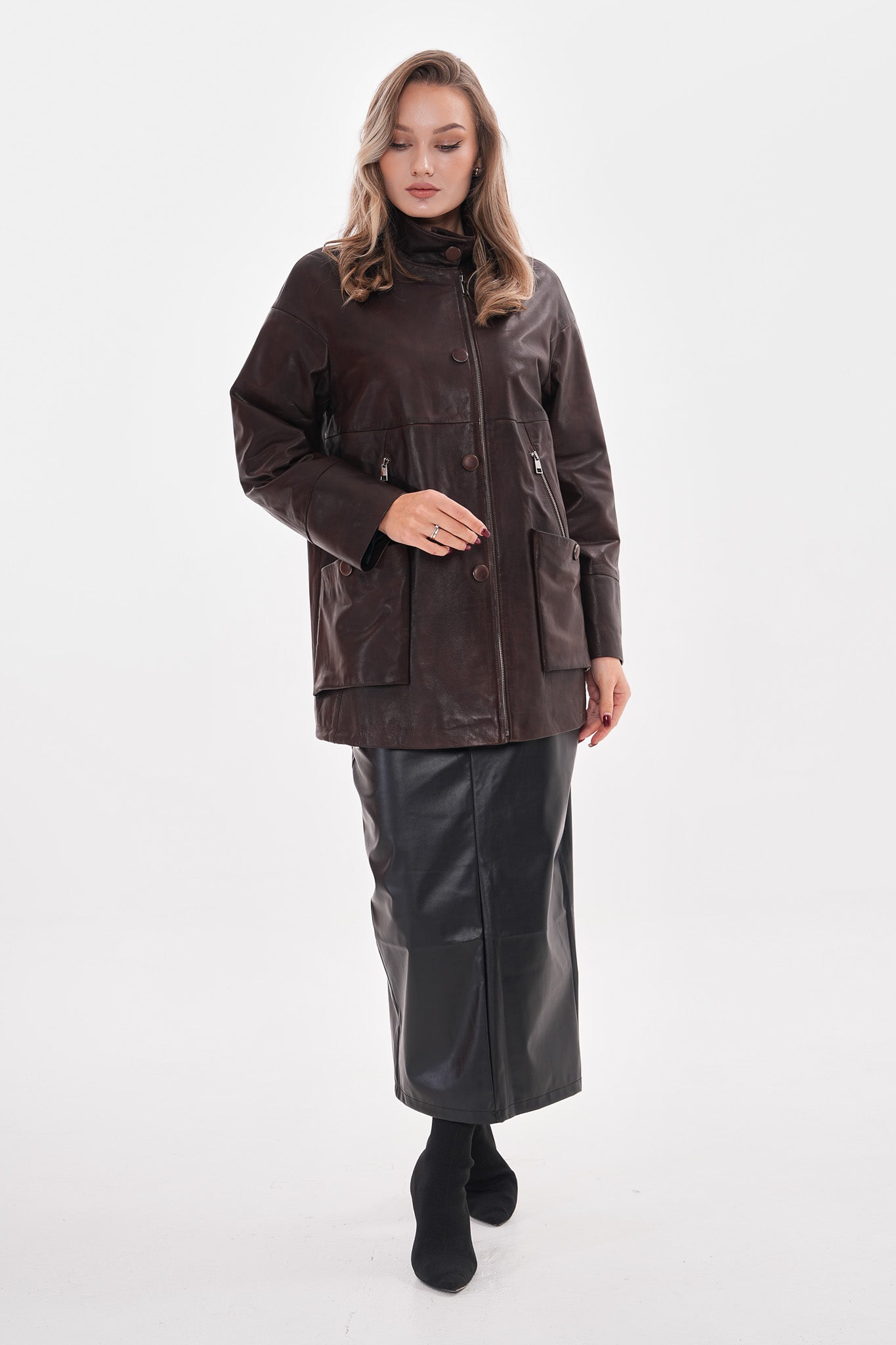The Liora Brown Leather Jacket - Vinci Leather