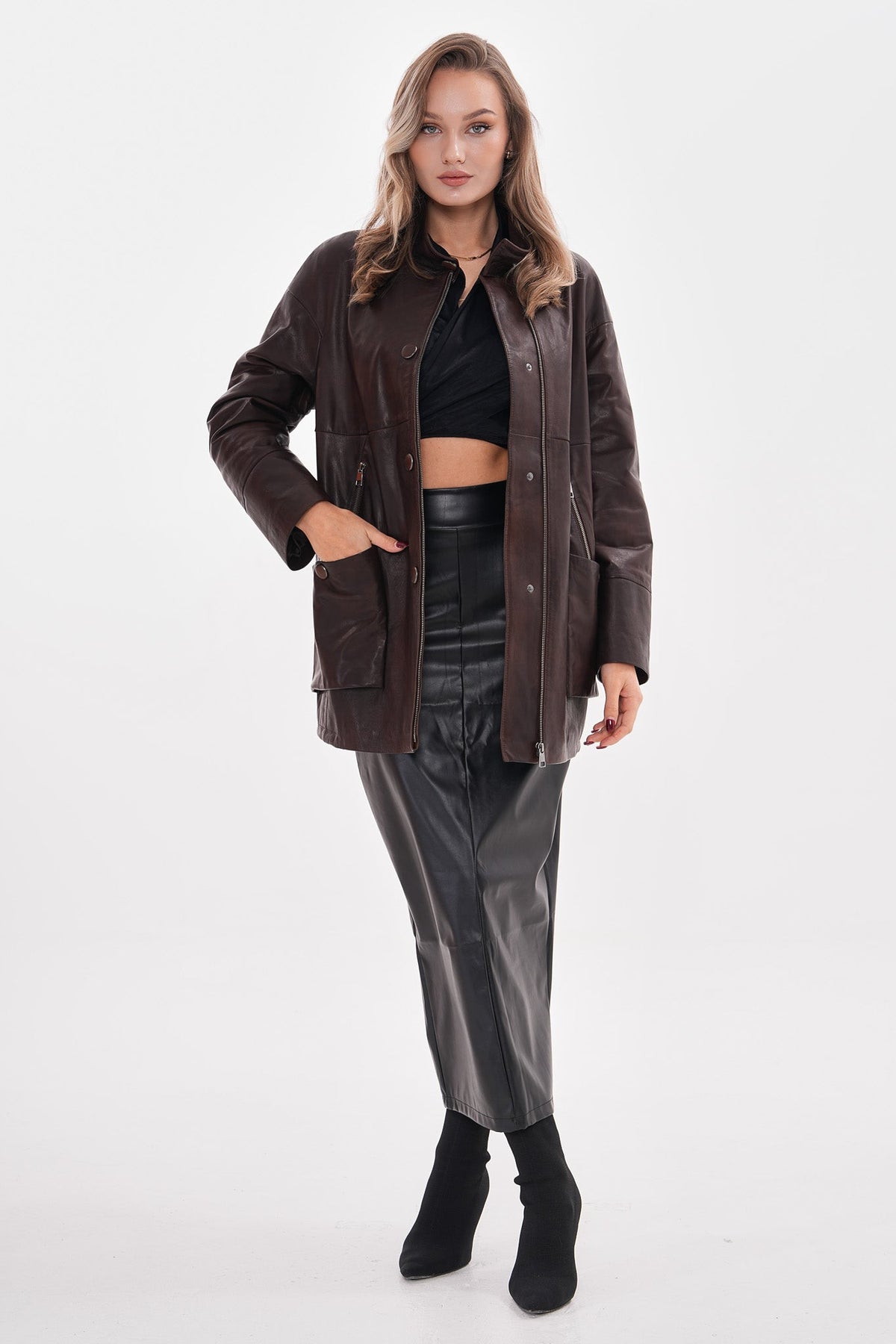 The Liora Brown Leather Jacket - Vinci Leather