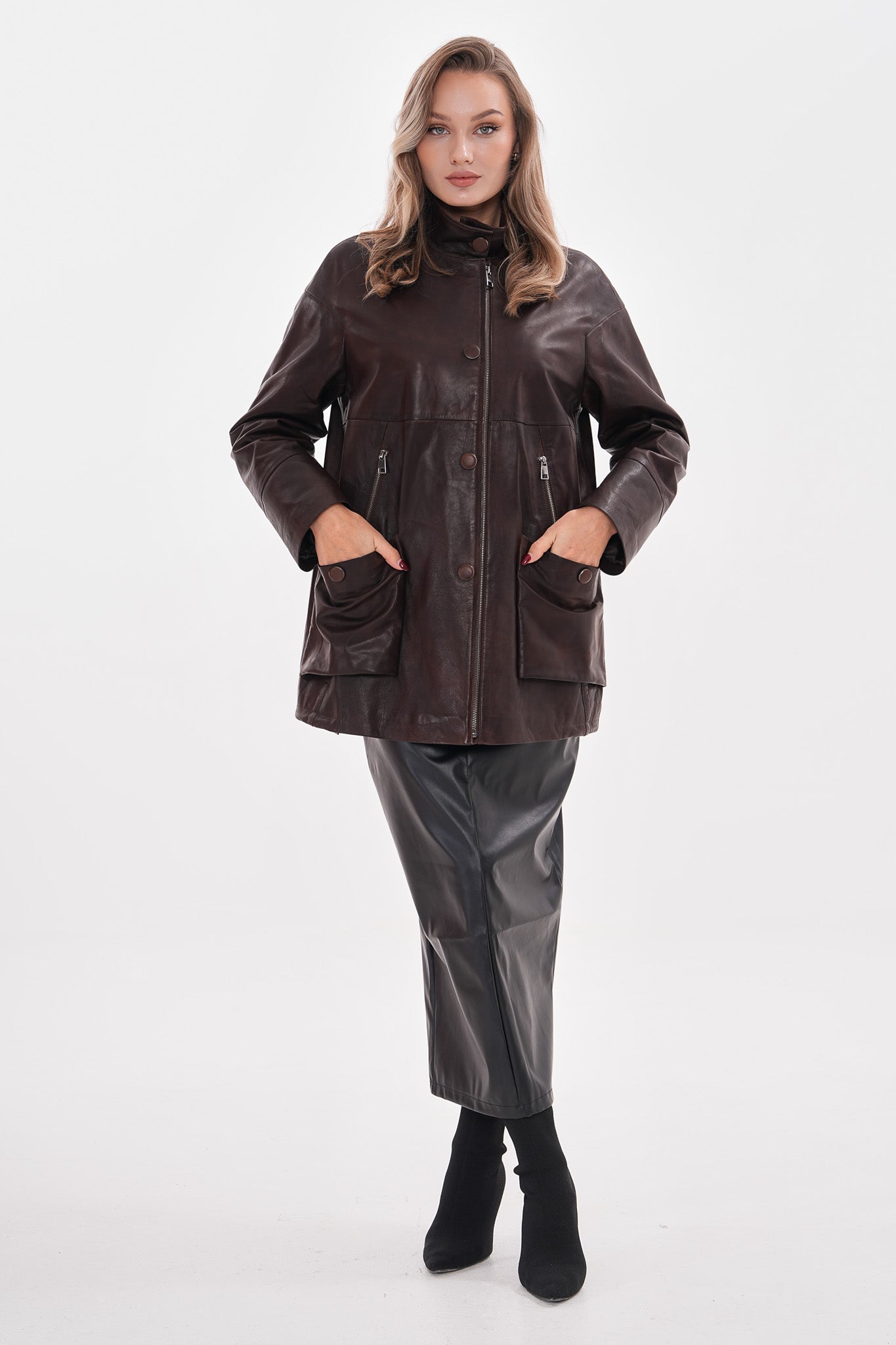 The Liora Brown Leather Jacket - Vinci Leather