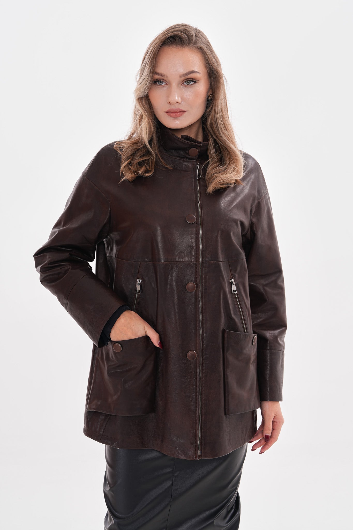 The Liora Brown Leather Jacket - Vinci Leather